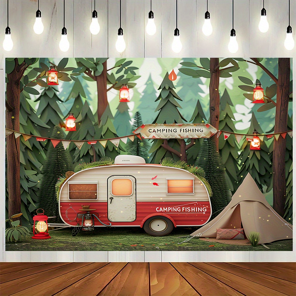 Polyester orman kamp tema arka - Outdoor Adventure Birthday Party incelemesi ve fiyatı