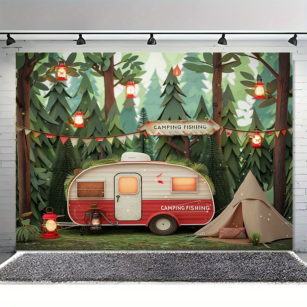 Polyester orman kamp tema arka - Outdoor Adventure Birthday Party incelemesi ve fiyatı