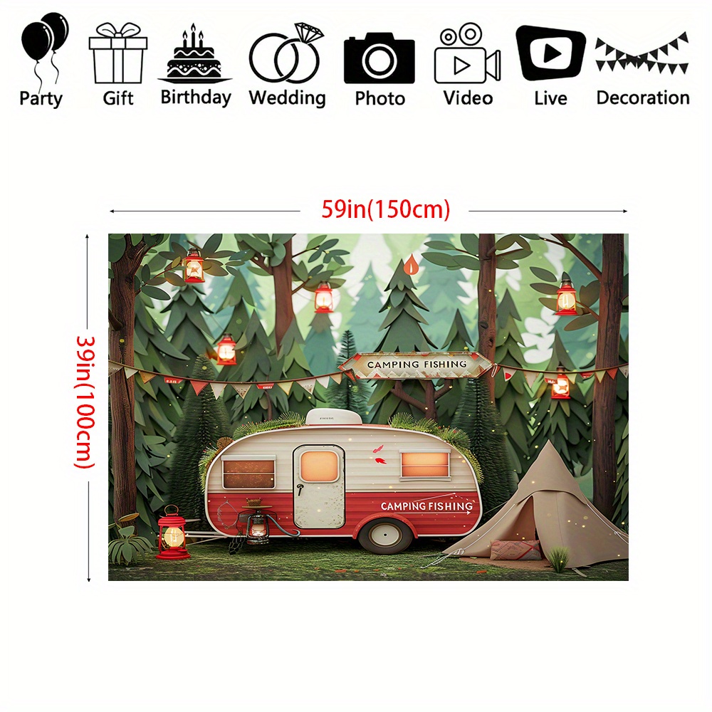 Polyester orman kamp tema arka - Outdoor Adventure Birthday Party incelemesi ve fiyatı